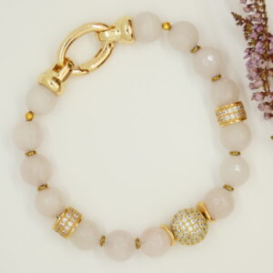 Dames armband met rozekwarts natuurstenen