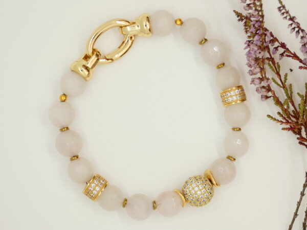 Dames armband met rozekwarts natuurstenen