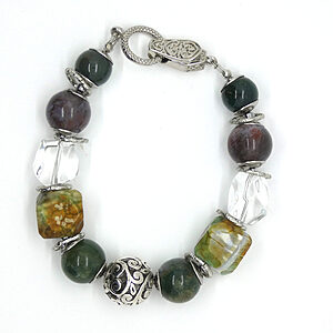 Armbqand met mos agaat en blue dragen veins
