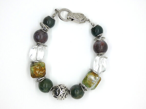 Armbqand met mos agaat en blue dragen veins