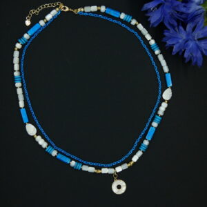 Choker met turkooise natuurstenen en ketting