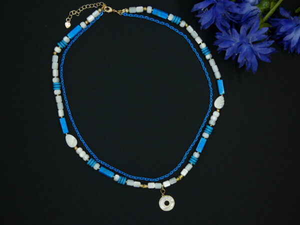Choker met turkooise natuurstenen en ketting