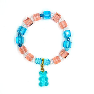 kinderarmband met roze en blauwe glazen facet kralen